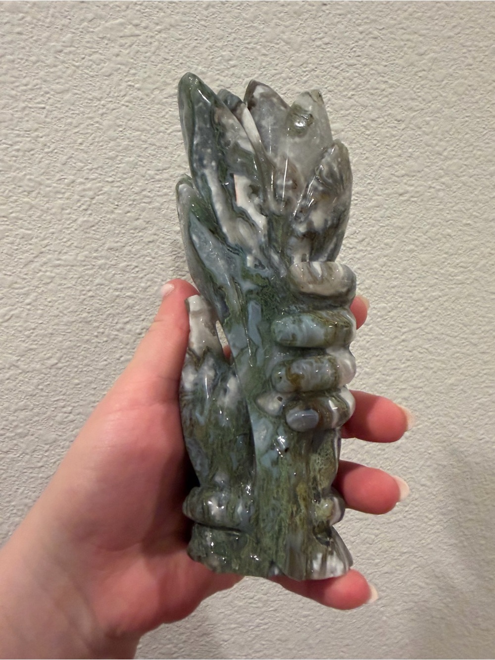 Moss Agate Decorative Hand Sculpture - Home Accent